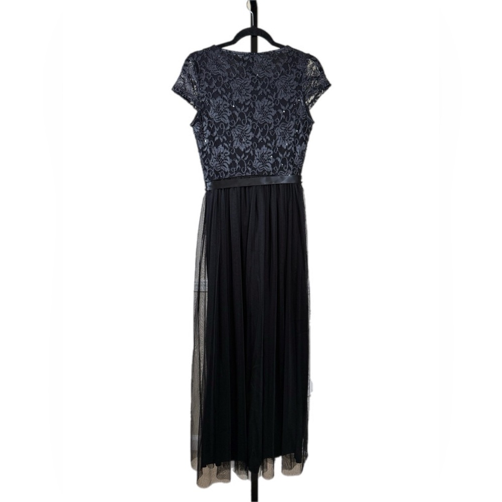 Elegant Lace Bodice Maxi Dress Black Tulle Overlay Formal Gown Prom Tie Small - Picture 2 of 8